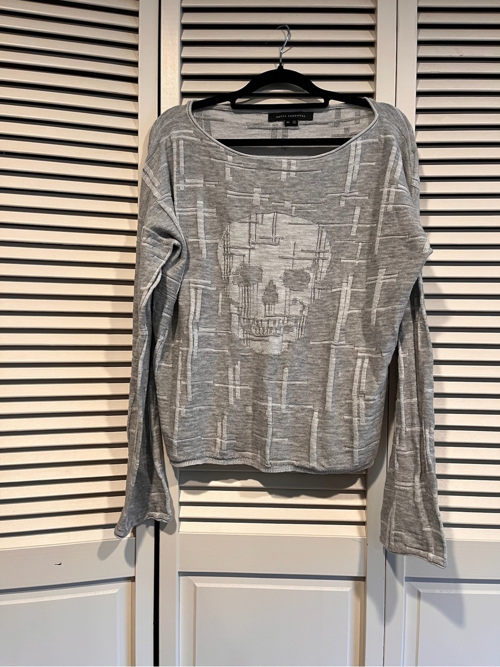 💀 Skull Cashmere Light Grey Skull Knit Pullover Sweater